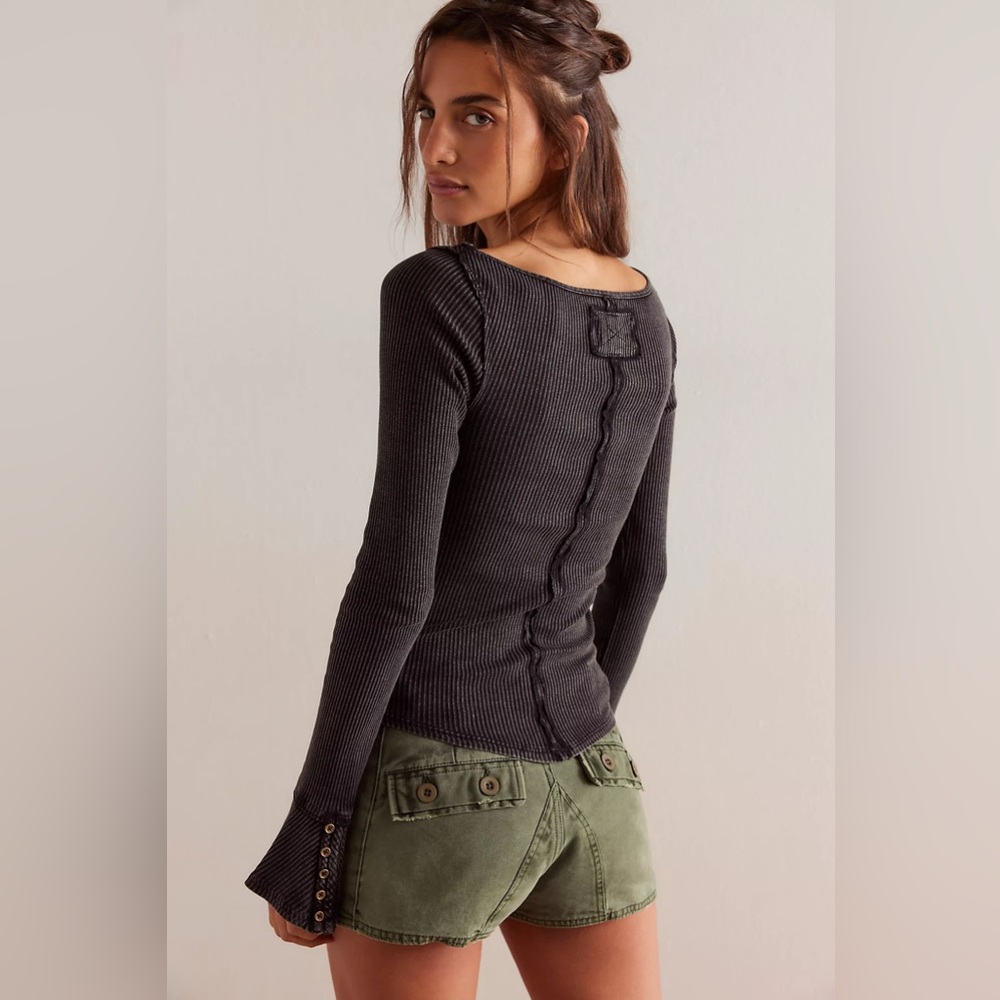 We The Free Charcoal Ribbed Long Sleeve Top
